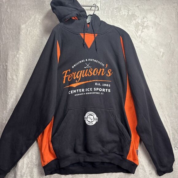Black Other - Ferguson's Center Ice Sports Hockey Pullover Hoodie Orange And Black Sweater XL